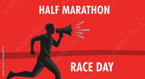 Announcing Race Day Energetic Runner With Megaphone Exciting Event