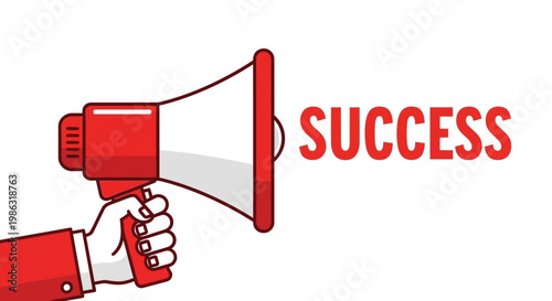 Announcing Triumph: A Megaphone Symbol with the Word Success on a White Background