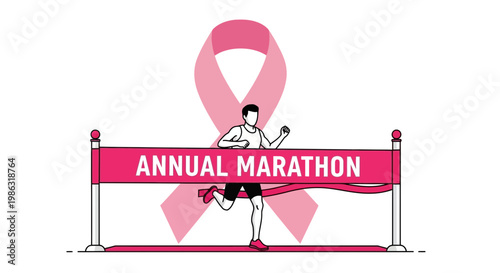 Annual Marathon for Cancer Awareness Depicted with a Runner and Pink Ribbon Imagery