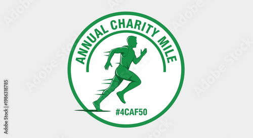 Annual Charity Mile Event Logo Featuring a Runner Silhouette and Sporting Symbolism
