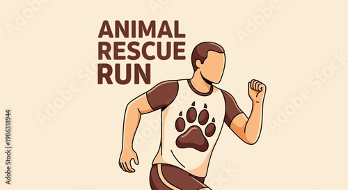 Animal Rescue Run Illustration: A Silhouette Runner with Paw Print Shirt for Charity