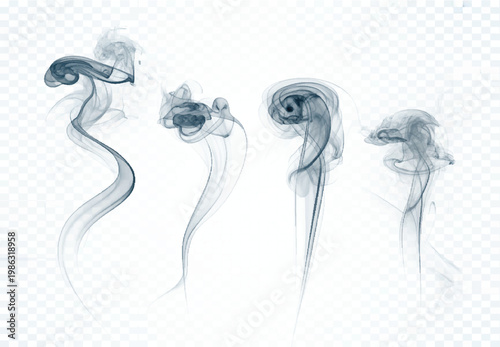 Elegant Abstract Smoke Swirls, Flowing Vapor Shapes with Soft Transparency, Clean Modern Wispy Fog Design, Isolated on Transparent Background High Quality