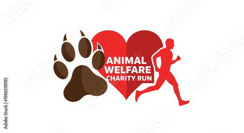 Animal Welfare Charity Run Logo Design With Paw Prints and Heart Emblems