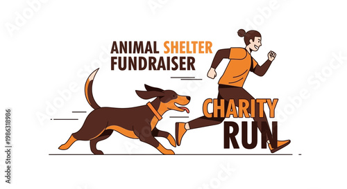 Animal Shelter Fundraiser Illustration Featuring a Charitable Run with a Dog and Runner