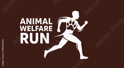 Animal Welfare Run Event Featuring Runner Silhouette and Paw Print Symbol Design