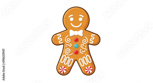 Cute smiling gingerbread man vector graphic illustration for christmas holiday celebration and seasonal food festive design