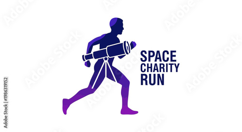 Astronomy Run Charity Event: Silhouette of a Runner with a Telescope, Gradient Colors Logo