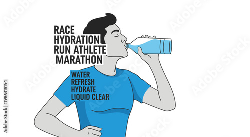 Athlete Hydrating, Runner Drinks Water, Refreshment for Race and Endurance Exercise