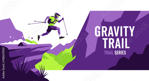 Athlete in Mid-Air Jumping Over Rocky Terrain During Gravity Trail Race