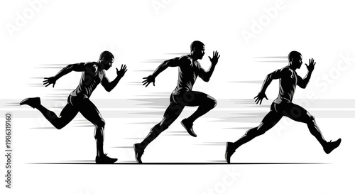 Athlete in Dynamic Action, Silhouette Depicting Sprinting and Rapid Movement, Isolated