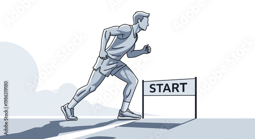 Athlete Accelerating Towards Start, Preparing for Sprint, Ready for High Speed Race