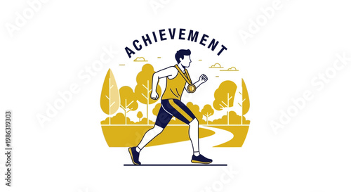 Athlete Celebrates Achievement as a Runner with a Gold Medal in Outdoor Scene