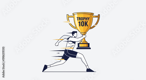 Athlete Celebrates 10K Trophy Win with Energetic Motion, Demonstrating Triumph