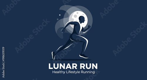 Athlete Lunar Run Concept: Minimalist Illustration Of Health And Fitness Lifestyle
