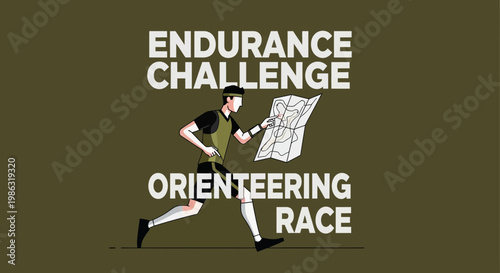 Athlete Navigating Terrain During Endurance Orienteering Race Illustrative Vector Design