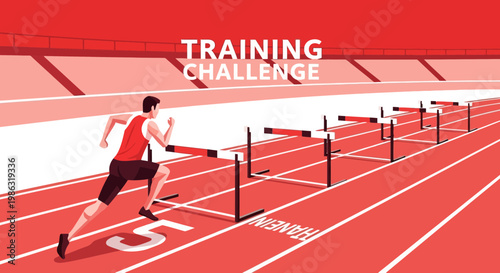 Athlete Overcoming Hurdles in Stadium Representing The Challenge And Successful Completion