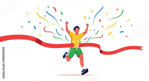 Athlete Celebrates Breakthrough, Wins Race, Reaching Victory With Flying Colors and Ribbons