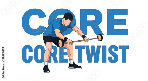 Athlete Performing Core Twist Exercise With a Wooden Bar for Functional Fitness Training
