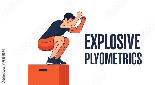 Athlete Performing Explosive Plyometrics Exercises on a Rectangular Box in Illustration Style