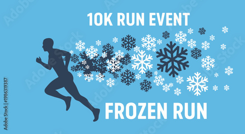 Athlete Participates In A Winter 10K Run Event With Falling Snowflakes Graphic