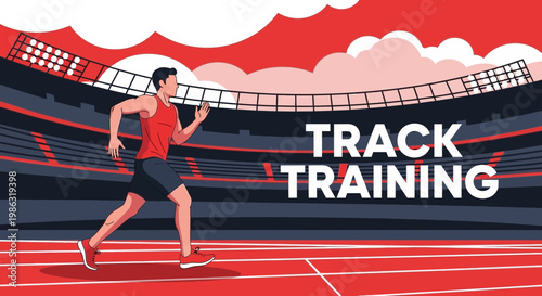 Athlete Practicing Sprinting In Stadium, Track And Field Preparation, Sports Graphic