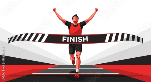Athlete Celebrates Victory After Crossing the Finish Line in a Marathon Race