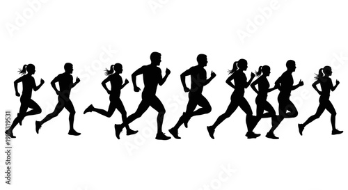 Athletes In Motion Silhouetted Against A White Backdrop Showcasing Forward Progression