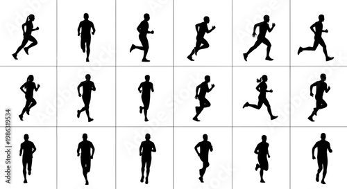 Athletes In Rapid Motion: Collection Of Dynamic Silhouettes Illustrating Movement and Endurance
