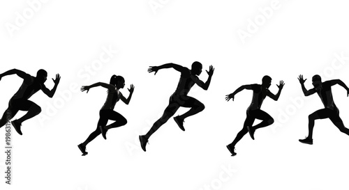 Athletes In Motion Silhouettes Against White Background Showcasing Speed and Sprinting