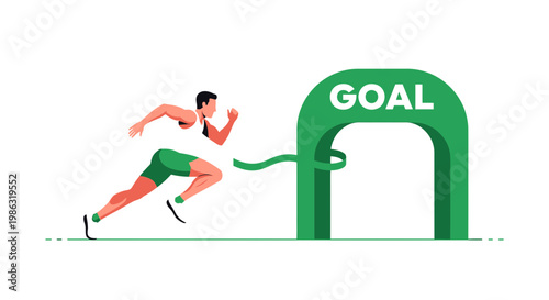 Athlete Reaching Goal in Race, Motivational Illustration for Achievement and Success, Flat Design