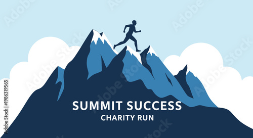 Athlete Reaching Mountain Summit Symbolizing Triumph, Charity Run, Adventure, And Achievement