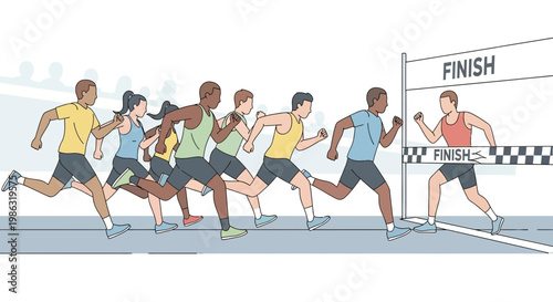 Athletes Race To The Finish Line With Determination And Drive To Win The Competition