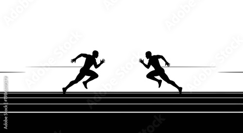 Athletes Racing On Track Dynamic Silhouette Action Competition