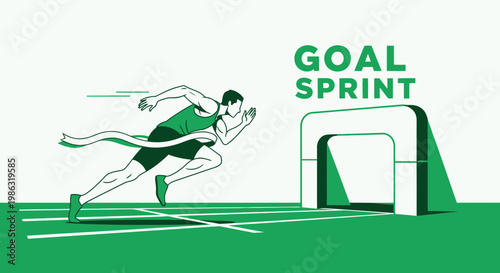 Athlete Reaching The Goal, Sprinting, Achievement, Success, And Victory Illustrated