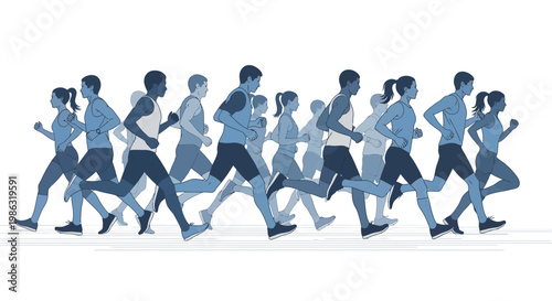 Athletes Running Animated Display Promoting Health And Fitness, Vector Illustration Minimalist Style