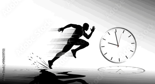 Athlete Sprinting Against Time Represents Speed, Deadline, and Time Management Concepts