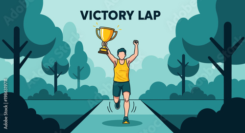 Athletic Champion Celebrates Victory Holding Golden Trophy