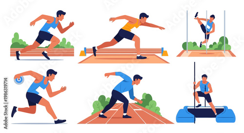 Athletic Competition Depicted Across Various Track and Field Disciplines