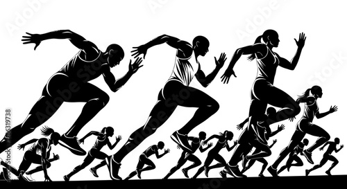 Athletic Competition Depicted in Silhouette: A Dynamic Race of Sprinters in Action