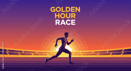 Athlete Sprinting Towards Horizon During Sunset Race Event