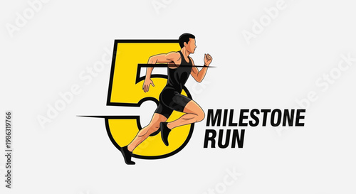 Athlete Sprinting Towards Milestone Victory, Celebrating Success, Fitness Achievement Illustration