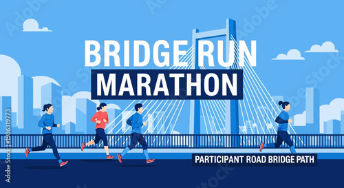 Athletic Competition During Bridge Run Marathon Event, A Vibrant Vector Illustration
