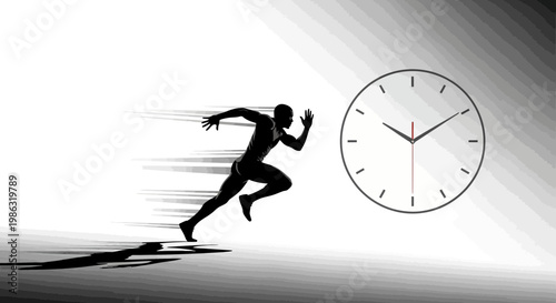 Athlete Sprinting Towards the Clock Demonstrating Speed and The Passage of Time Concept
