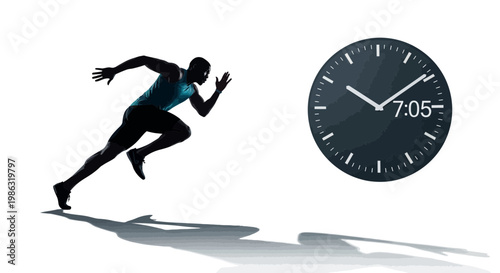 Athlete Sprinting Towards Time, Clock Showing Progression and Deadline Imminent, Action Concept