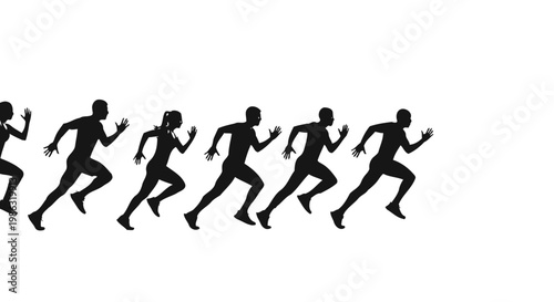 Athletic Figures Racing in Silhouette Against a Clean White Background for Speed and Movement