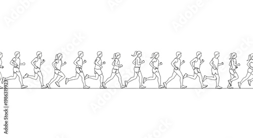 Athletic Figures Running In Succession Depicted In Minimalist Black And White Line Art