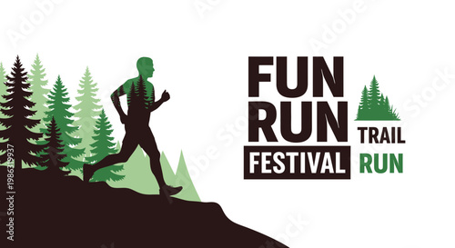 Athletic Fun Run Festival Silhouette Against Forest Backdrop