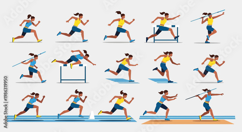 Athletic Girl Doing Various Sport Activities Like Running And Jumping With High Energy