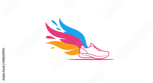 Athletic Footwear With Color Burst Concept Displaying Energy and Motion Dynamics Graphic