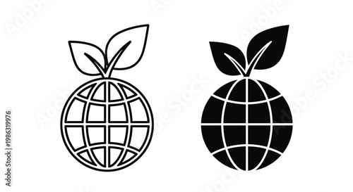 Vector graphic illustration of globe icons with leaves, symbolizing earth and nature in modern design